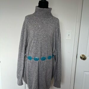 Elegant Gray Turtleneck Dress with Blue Accents